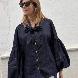 Camisa vaquera lazada maxi mangas
