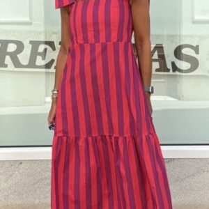 Vestido raya coral y magenta