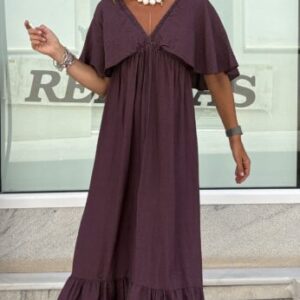 Vestido volante en capa berenjena