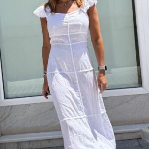 Vestido blanco efecto lino cortes