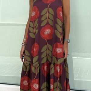 Vestido lycra fría volante estampado amapola