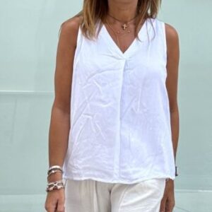 Top satinado pliegue espalda punto blanco