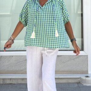 Blusa vichy azul y verde