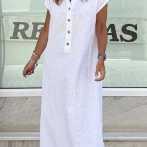 Vestido polero cuello mao blanco