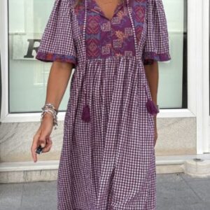 Vestido vichy con bordados buganvilla