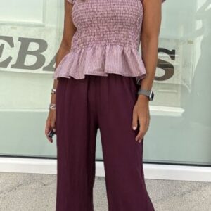 Pantalón efecto lino magenta