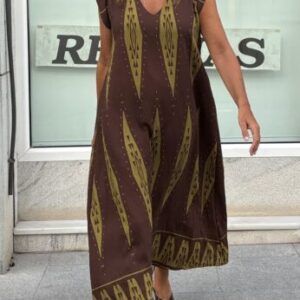 Vestido marrón estampado pistacho