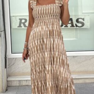 Vestido pecho engomado tonos camel