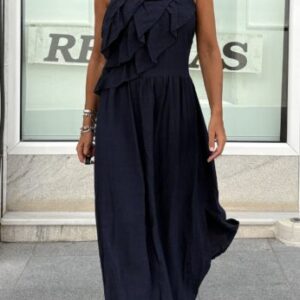 Vestido tiranta volantes espalda engomada azul