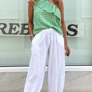 Pantalón bombacho efecto lino blanco