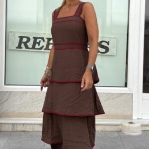 Vestido marrón volante vivo cereza