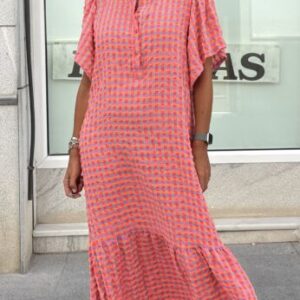 Vestido vichy polero coral y malva
