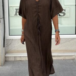 Vestido bambula marrón con recogido