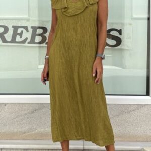 Vestido bambula mostaza volante