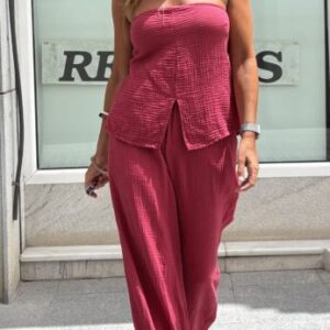 Conjunto top y pantalón bambula guinda