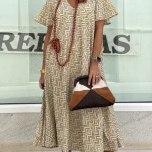 Vestido india beige zig zag negro