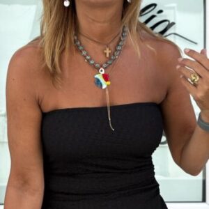 Collar bolas azul verdoso pez