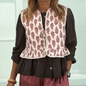 Chaleco acolchado beige estampado mauve rosado