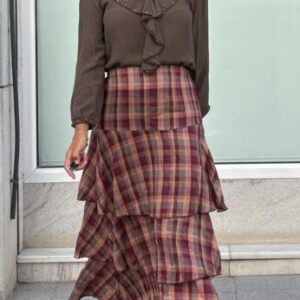 Falda cuadros volantes tonos burdeos y verde