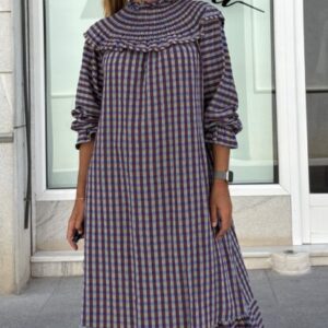 Vestido vichy azul y marrón cuello engomado