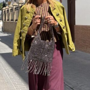 Bolso piedras flecos plomo