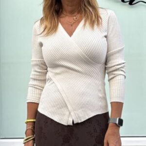 Jersey canalé cruzado beige