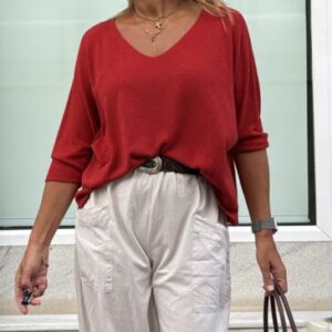 Jersey lana fina rojo coral