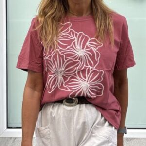 Camiseta bordada mauve rosado
