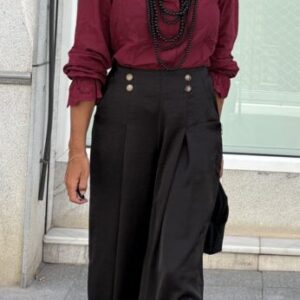 Pantalón satinado botones negro