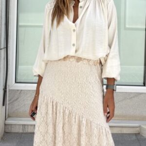 Falda punto encaje beige