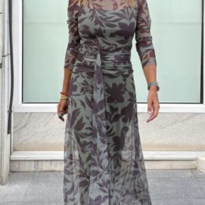 Vestido tull verde estampado magenta