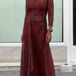 Vestido tull teja estampado marrón