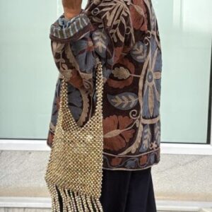 Bolso piedras flecos dorado