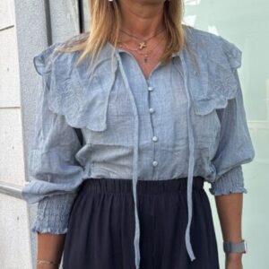 Camisa maxi cuello bordado azul