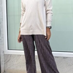 Jersey cuello pico largo beige