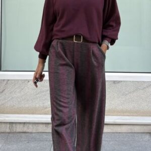 Pantalón raya cinturón burdeos y marrón