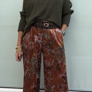Pantalón terciopelo estampado fondo teja