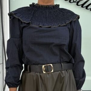 Blusa cuadros cuello engomado azul y verde