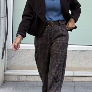 Pantalón punto cuadros marrón