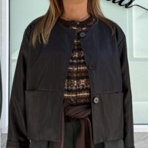 Chaqueta efecto piel cuello caja marrón