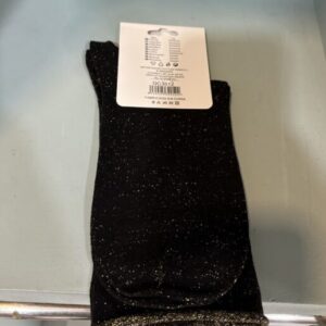 Calcetín liso negro brillo dorado