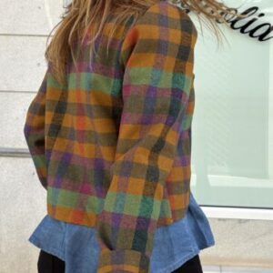 Chaqueta cuadros mostaza verde y morado