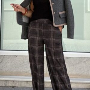 Pantalón punto cuadros tartán gris plomo